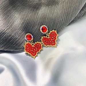 Beautiful Red Drop Heart Shape Earrings